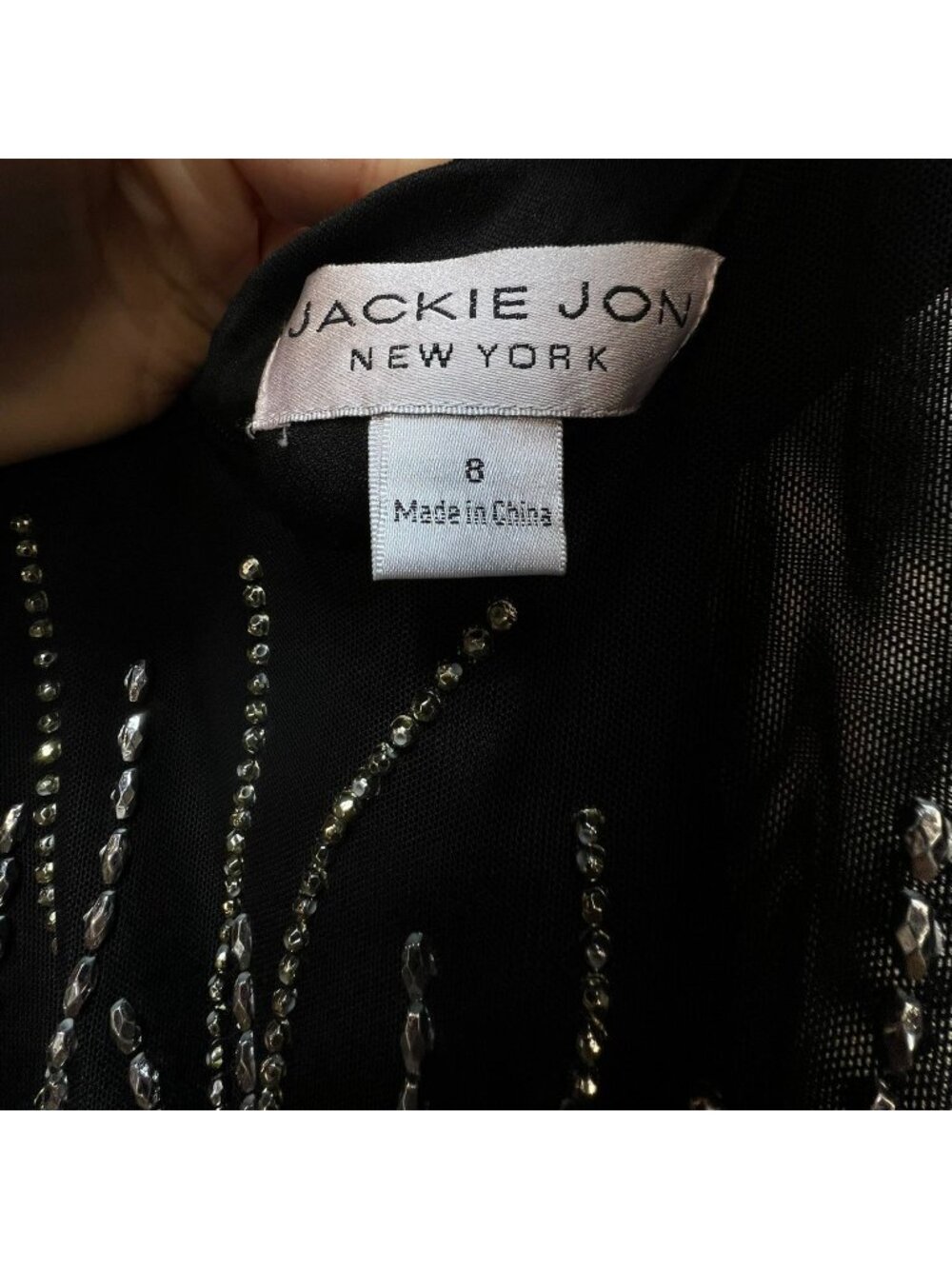 Jackie Jon Womens Beaded Party Evening Gown Dress Size 8 Black Sleeveless Maxi - Picture 2 of 10